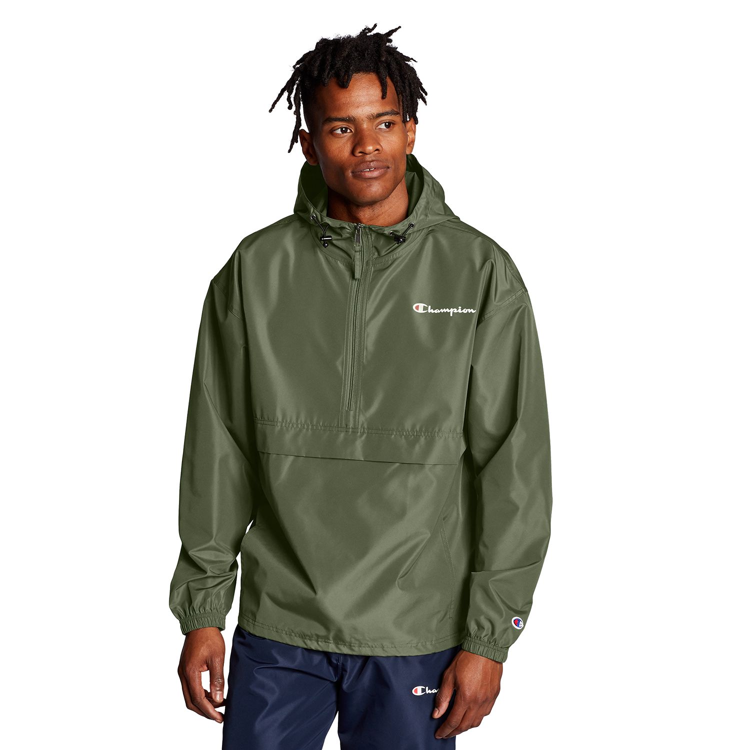 champion windbreaker mens olive