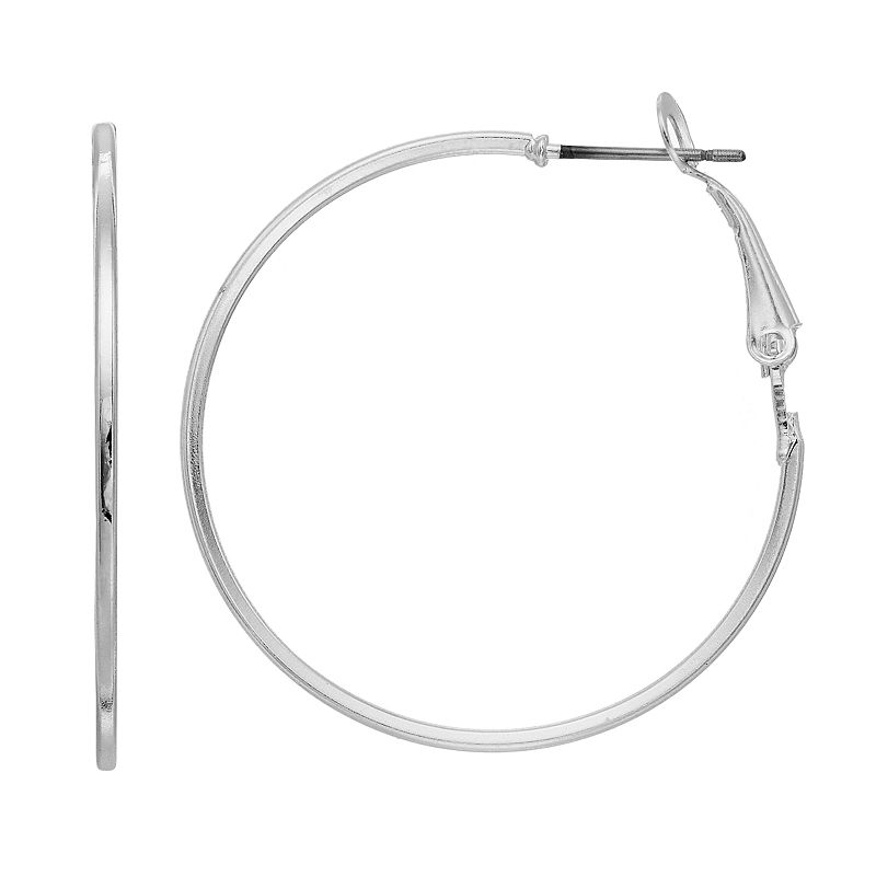 LC Lauren Conrad Nickel Free Silver Tone Hoop Earring, Women's These LC Lauren Conrad hoop earrings are the finishing touch you've been looking for. <img src=https://media.kohlsimg.com/is/image/kohls/lc_lauren_conrad_explore_more?wid=265&hei=44 alt= Explore more LC Lauren Conrad />EARRING DETAILS Length: 1.38-in. Closure: clutchless Metal: iron Plating: silver tone Nickel free Not appropriate for children 14 years old and younger. Size: One Size. Gender: female. Age Group: adult.