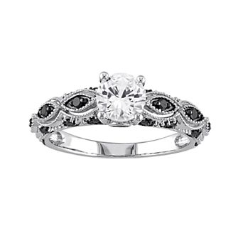Stella Grace 10k White Gold White Sapphire and 1/4 Carat T.W. Black Diamond Scalloped Ring