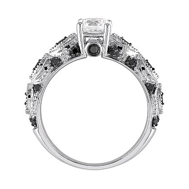 Stella Grace 10k White Gold White Sapphire and 1/4 Carat T.W. Black Diamond Scalloped Ring
