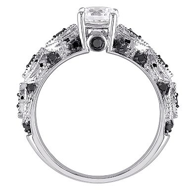 Stella Grace 10k White Gold White Sapphire and 1/4 Carat T.W. Black Diamond Scalloped Ring