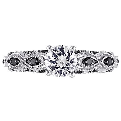 Stella Grace 10k White Gold White Sapphire and 1/4 Carat T.W. Black Diamond Scalloped Ring