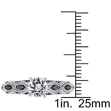Stella Grace 10k White Gold White Sapphire and 1/4 Carat T.W. Black Diamond Scalloped Ring