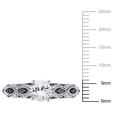Stella Grace 10k White Gold White Sapphire and 1/4 Carat T.W. Black Diamond Scalloped Ring