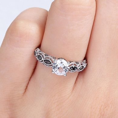 Stella Grace 10k White Gold White Sapphire and 1/4 Carat T.W. Black Diamond Scalloped Ring