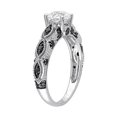 Stella Grace 10k White Gold White Sapphire and 1/4 Carat T.W. Black Diamond Scalloped Ring
