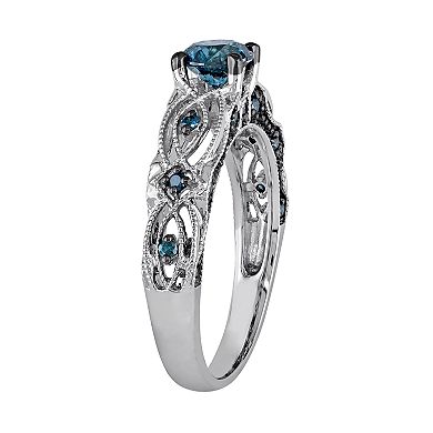 Stella Grace 10k White Gold 3/4 Carat T.W. Blue Diamond Filigree Ring