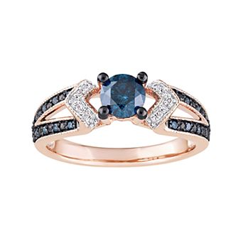 Stella Grace 10k Rose Gold 3/4 Carat T.W. Blue & White Diamond Split Shank Ring