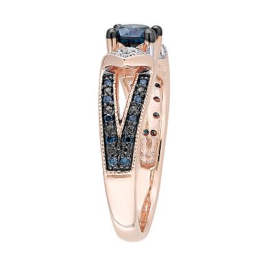 Stella Grace 10k Rose Gold 3/4 Carat T.W. Blue & White Diamond Split Shank Ring