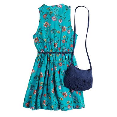 Girls 7-16 Knitworks Floral Belted Sleeveless Dress & Purse Set
