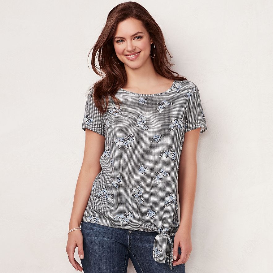 LC Lauren Conrad Print Knot-Hem Tee