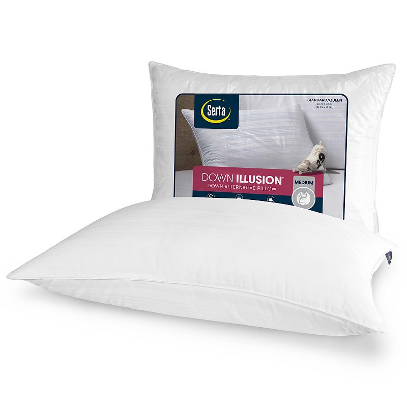 Serta Down Illusion Medium Bed Pillow, White, Queen