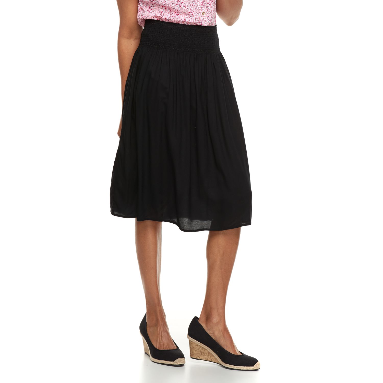 smocked waist midi skirt