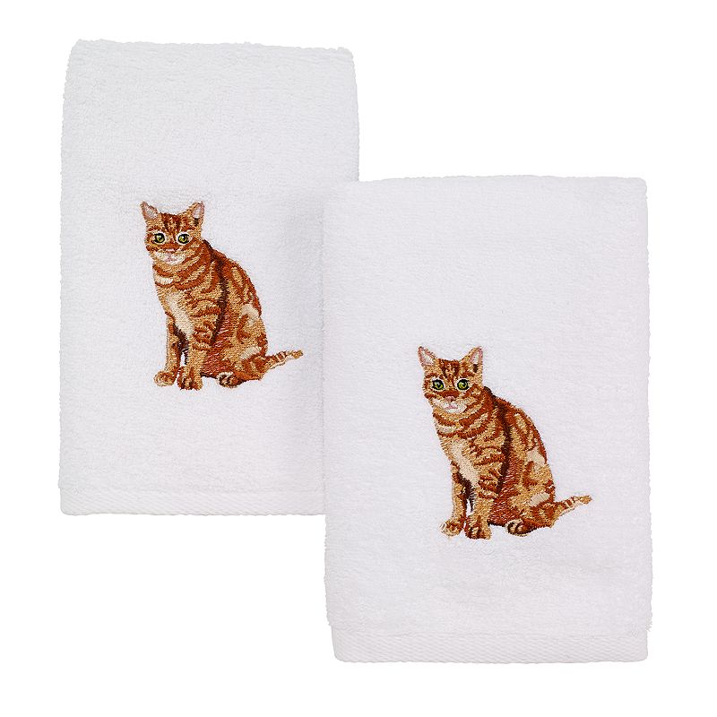 Avanti Cotton 2-Pc. Tabby Cat Embroidered Hand Towel Set Bedding