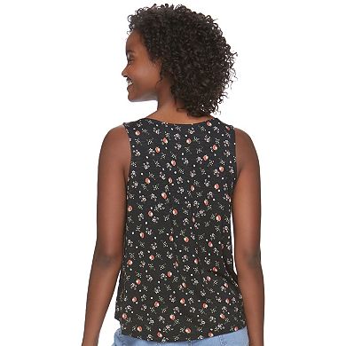 Juniors' Love, Fire Printed Button Front Tank 