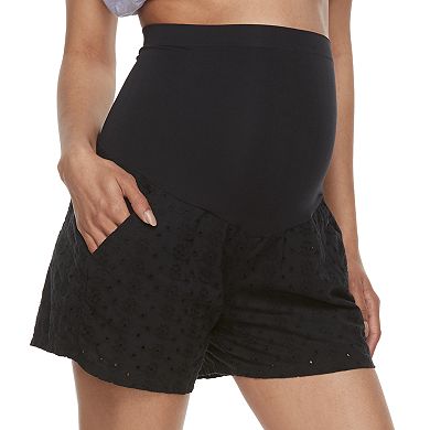 Maternity a:glow Embroidered Eyelet Full Belly Panel Shorts