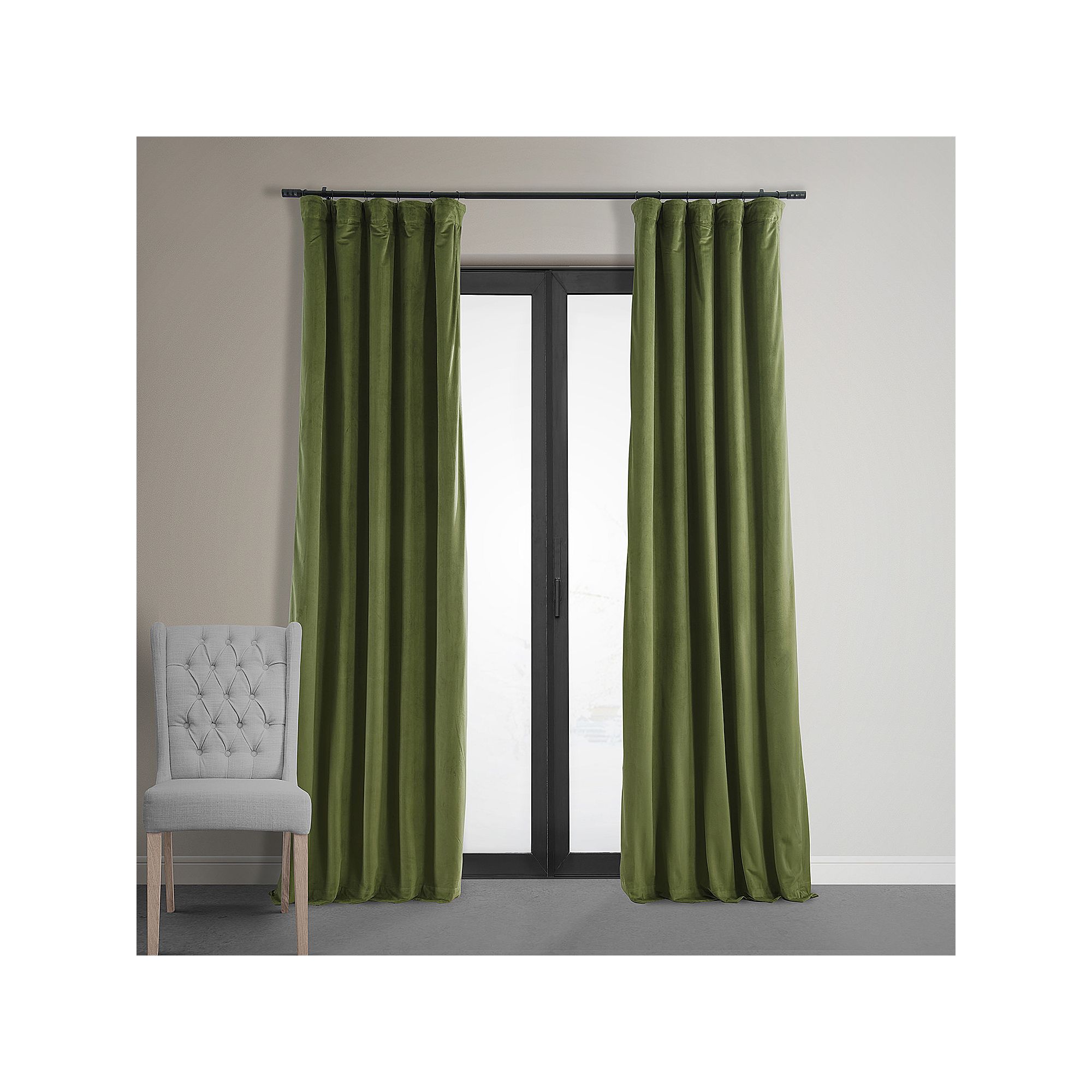 EFF Blackout 1-Panel Signature Velvet Window Curtain, Basque Green