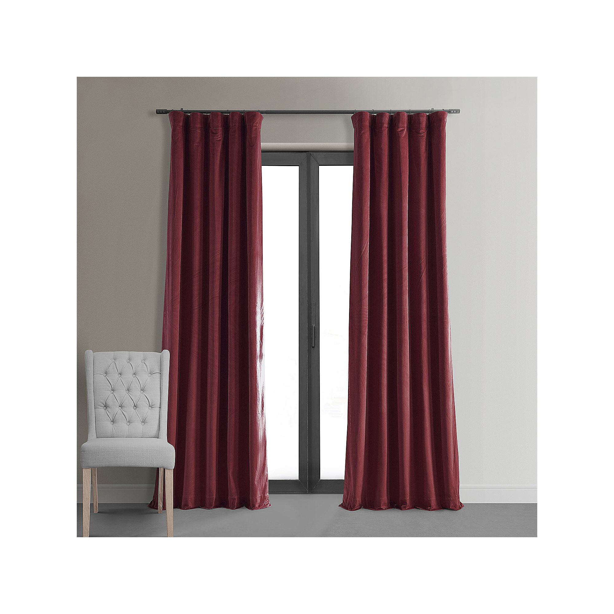 EFF Blackout 1-Panel Signature Velvet Window Curtain, Red