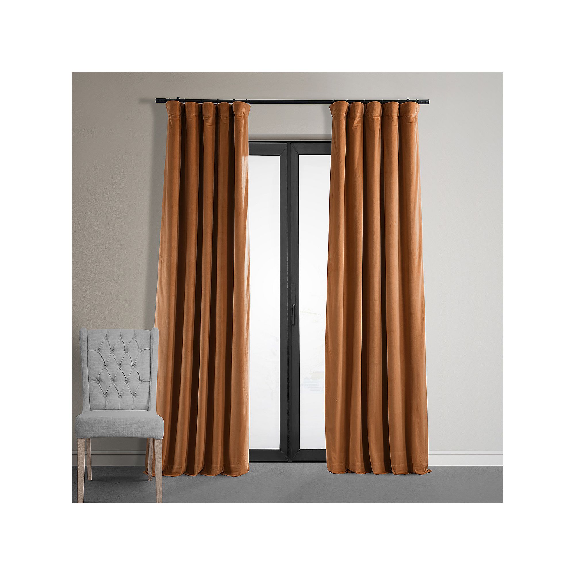 EFF Blackout 1-Panel Signature Velvet Window Curtain, Burnt Pumpkin