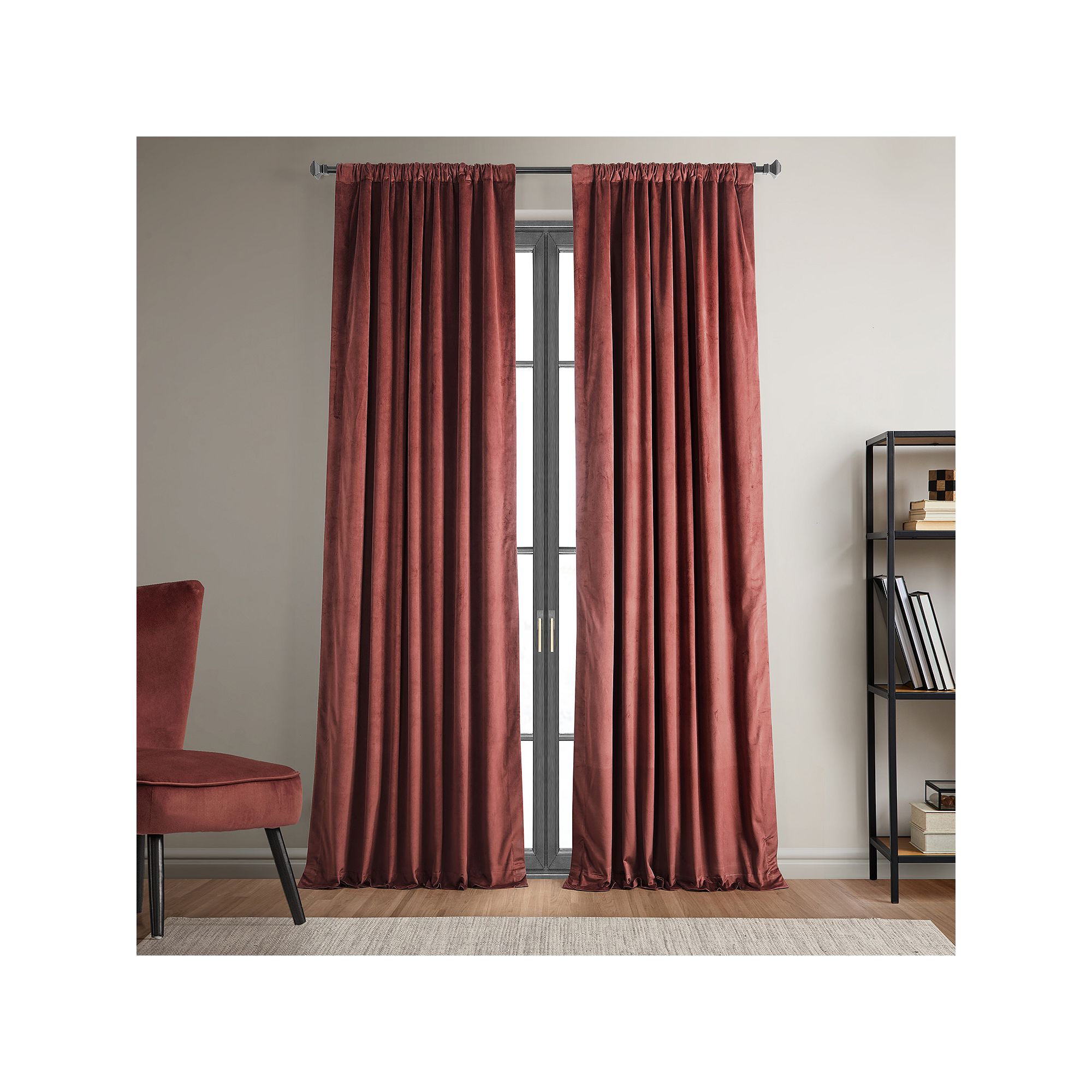 EFF Blackout 1-Panel Signature Velvet Window Curtain, Red Rust