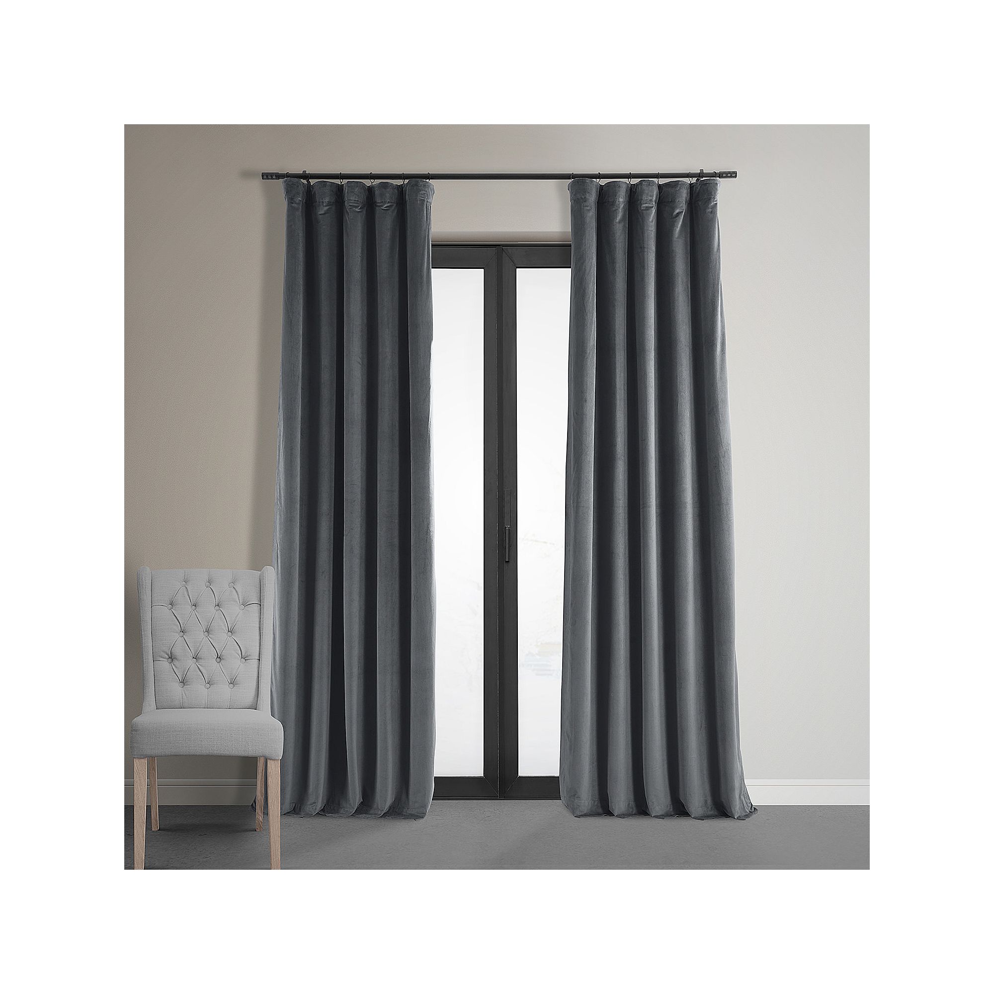 EFF Blackout 1-Panel Signature Velvet Window Curtain, Distance Blue Gray