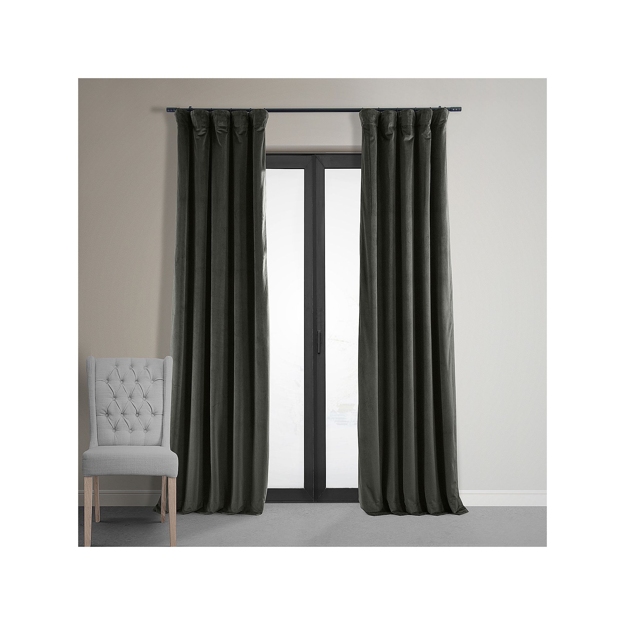 EFF Blackout 1-Panel Signature Velvet Window Curtain, Grey Gray