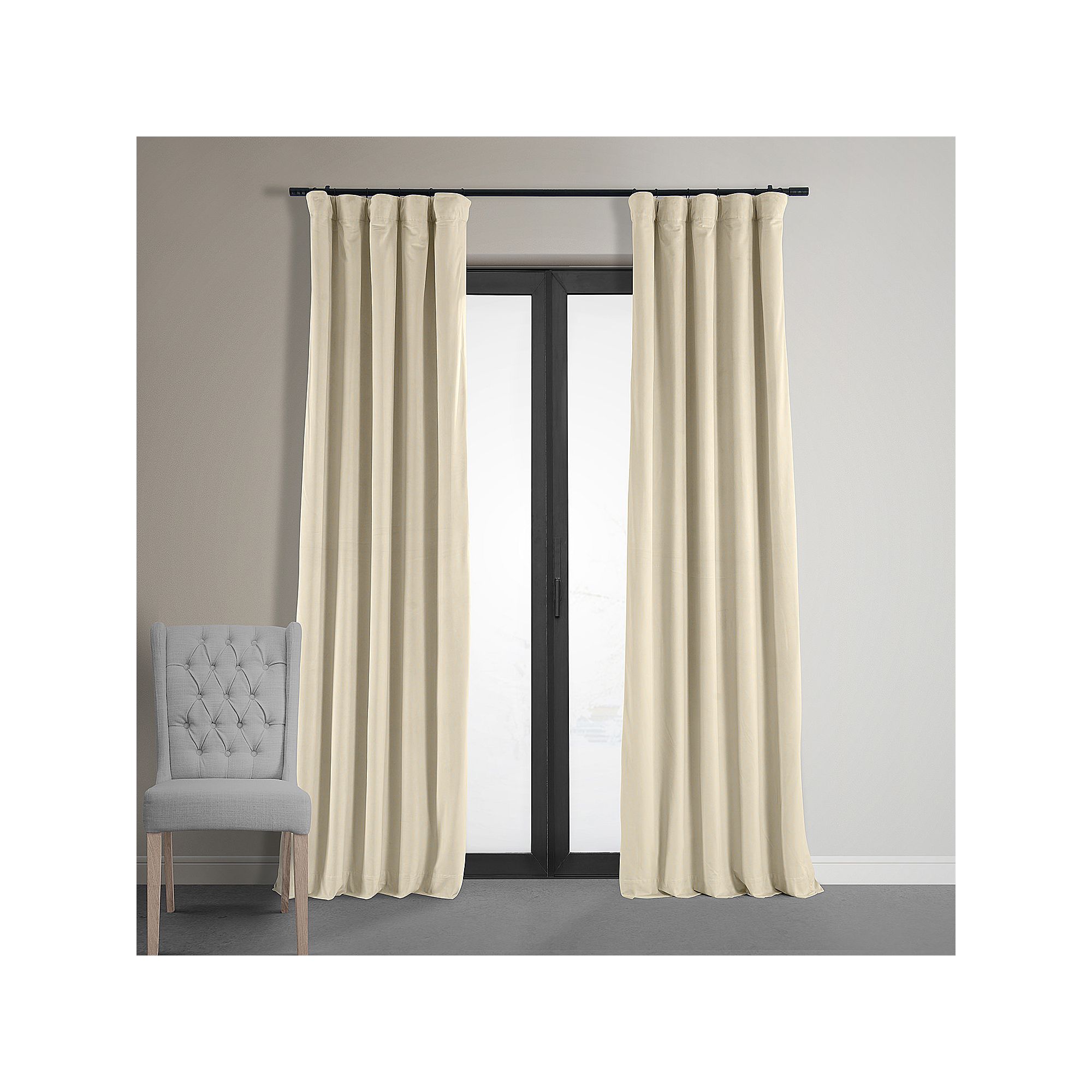 EFF Blackout 1-Panel Signature Velvet Window Curtain, Ivory