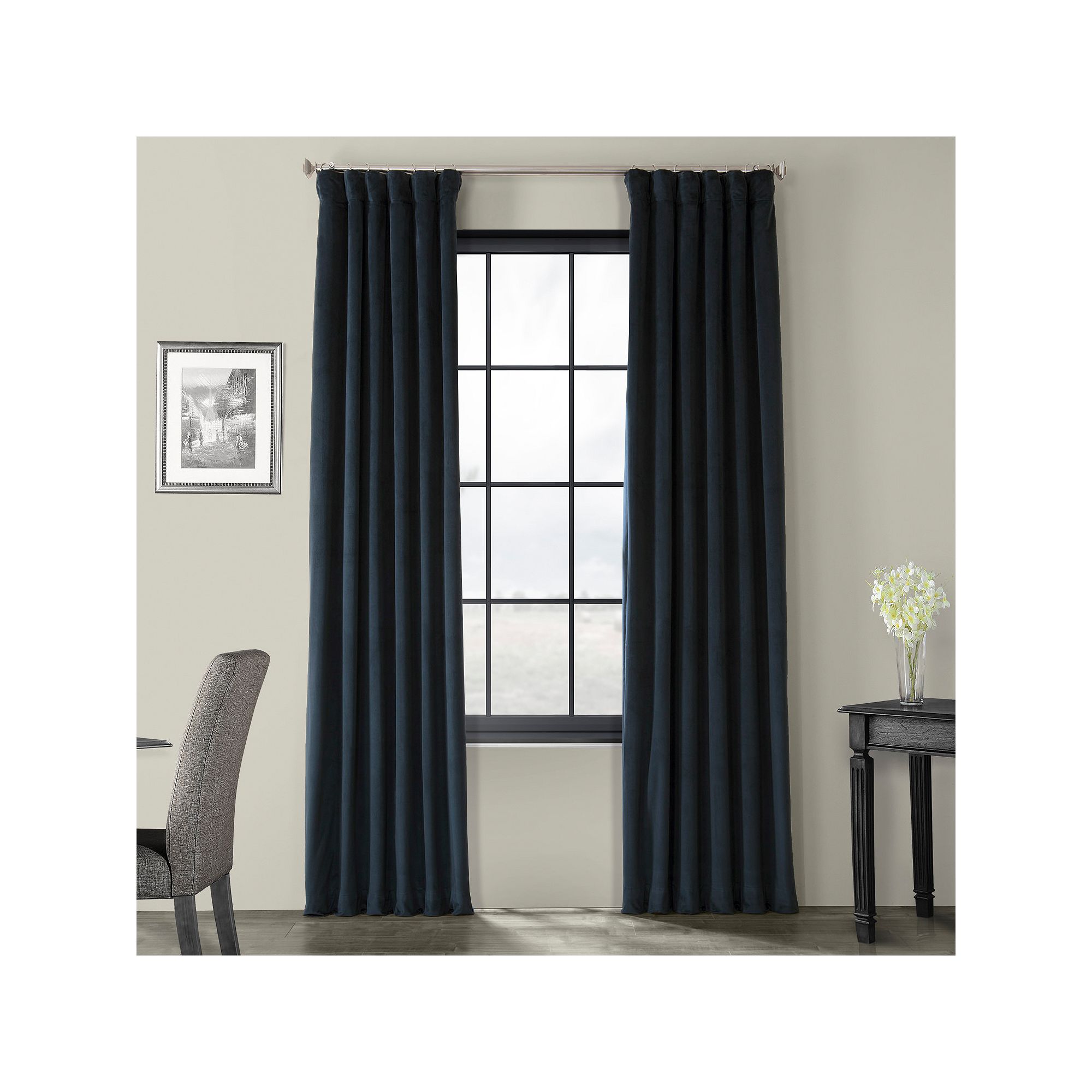 EFF Blackout 1-Panel Signature Velvet Window Curtain, Black Blue
