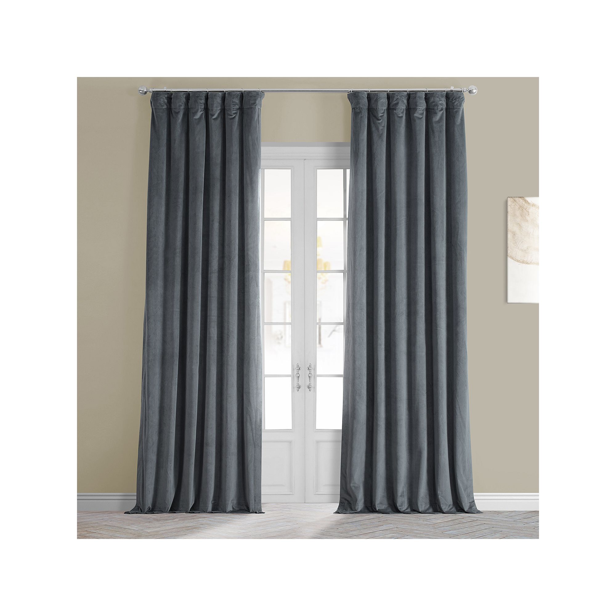 EFF Blackout 1-Panel Signature Velvet Window Curtain, Natural Gray