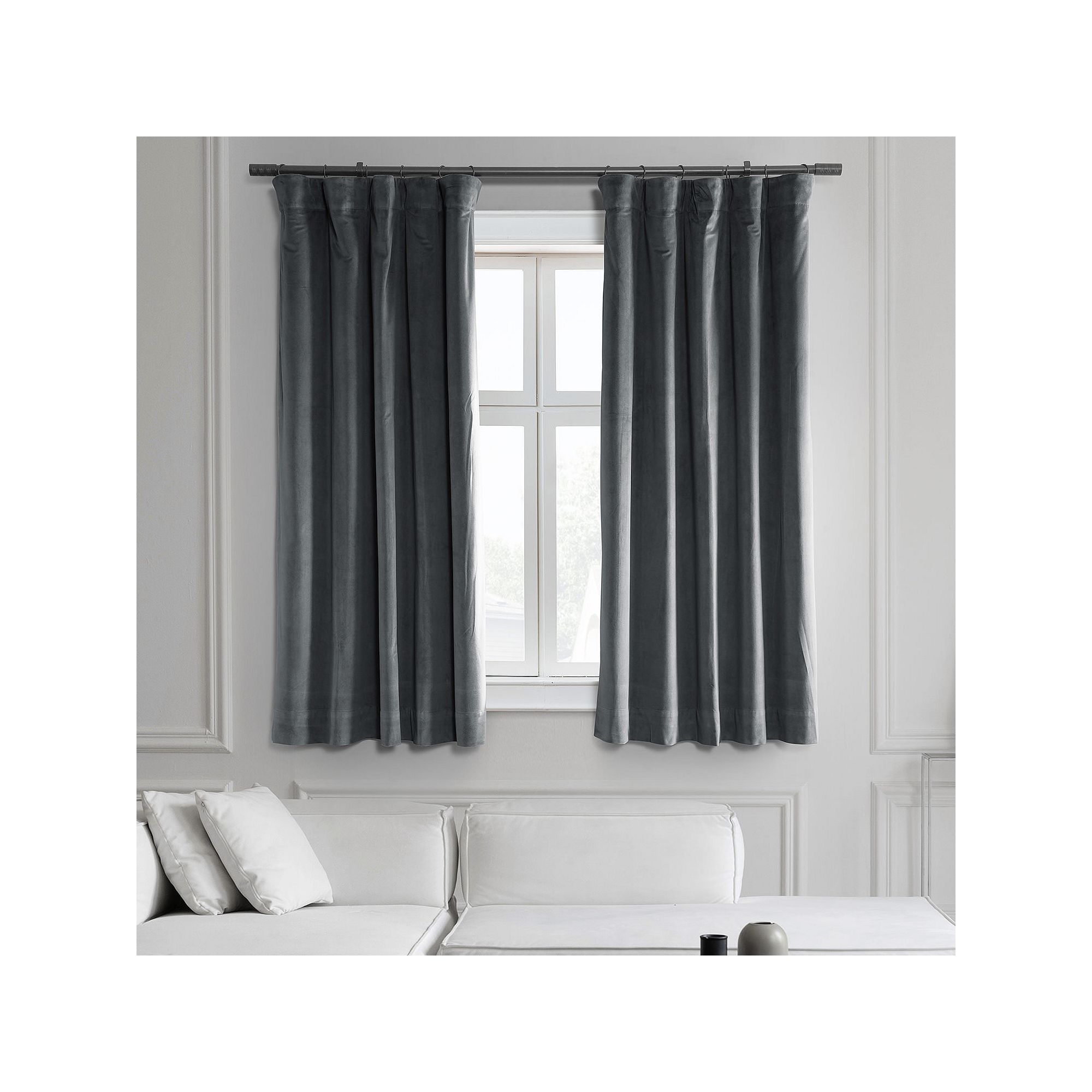 EFF Blackout 1-Panel Signature Velvet Window Curtain, Natural Grey