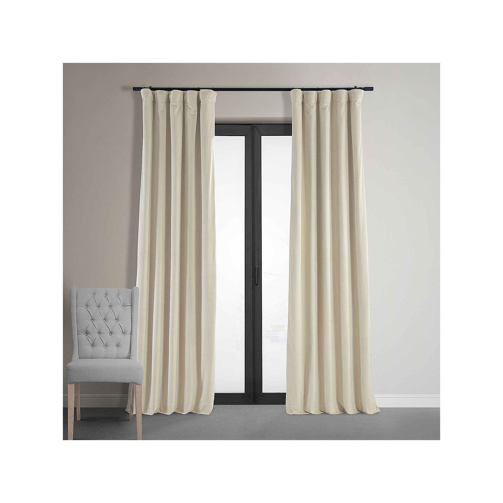 EFF Blackout 1-Panel Signature Velvet Window Curtain, Neutral Ground