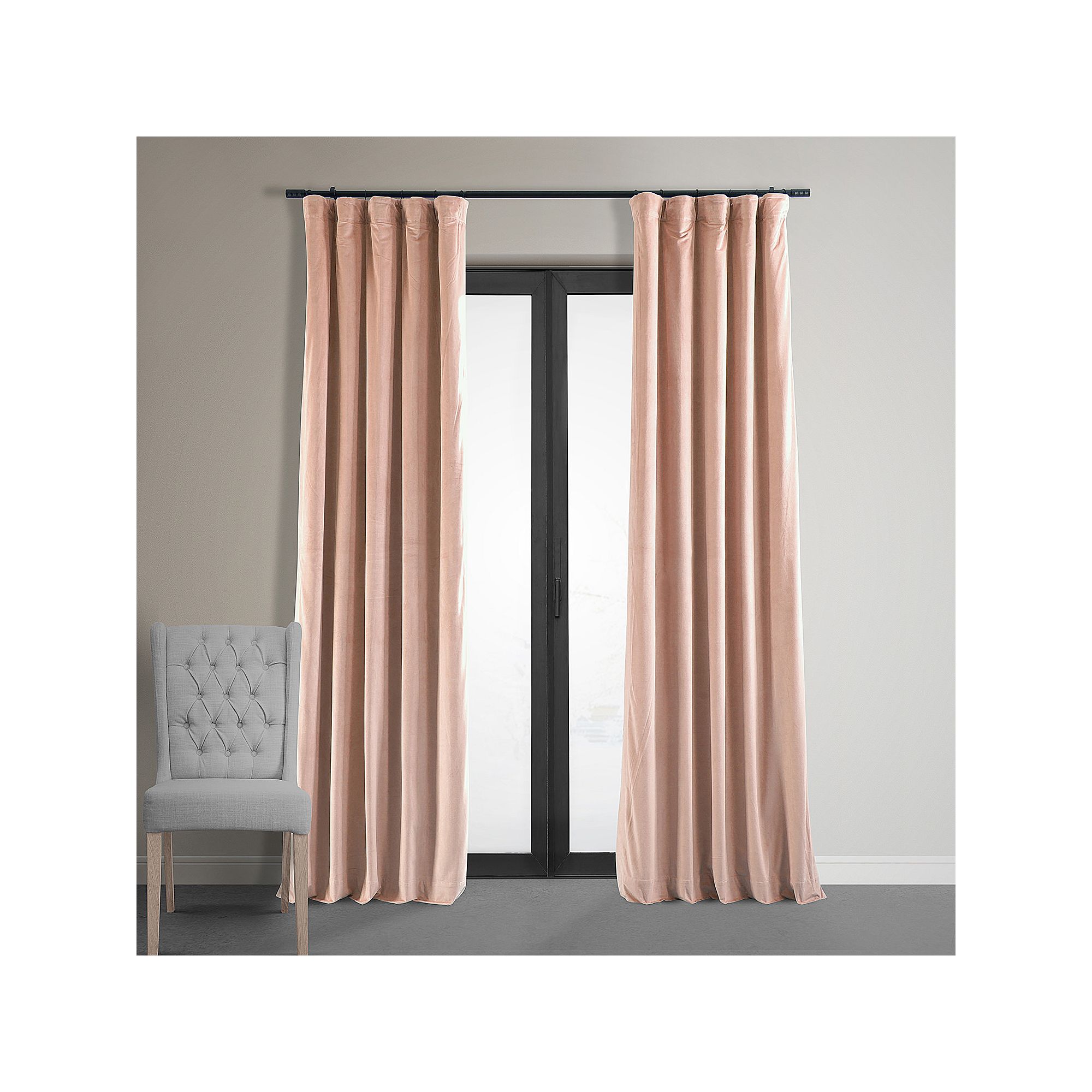 EFF Blackout 1-Panel Signature Velvet Window Curtain, Rosey Dawn Gray