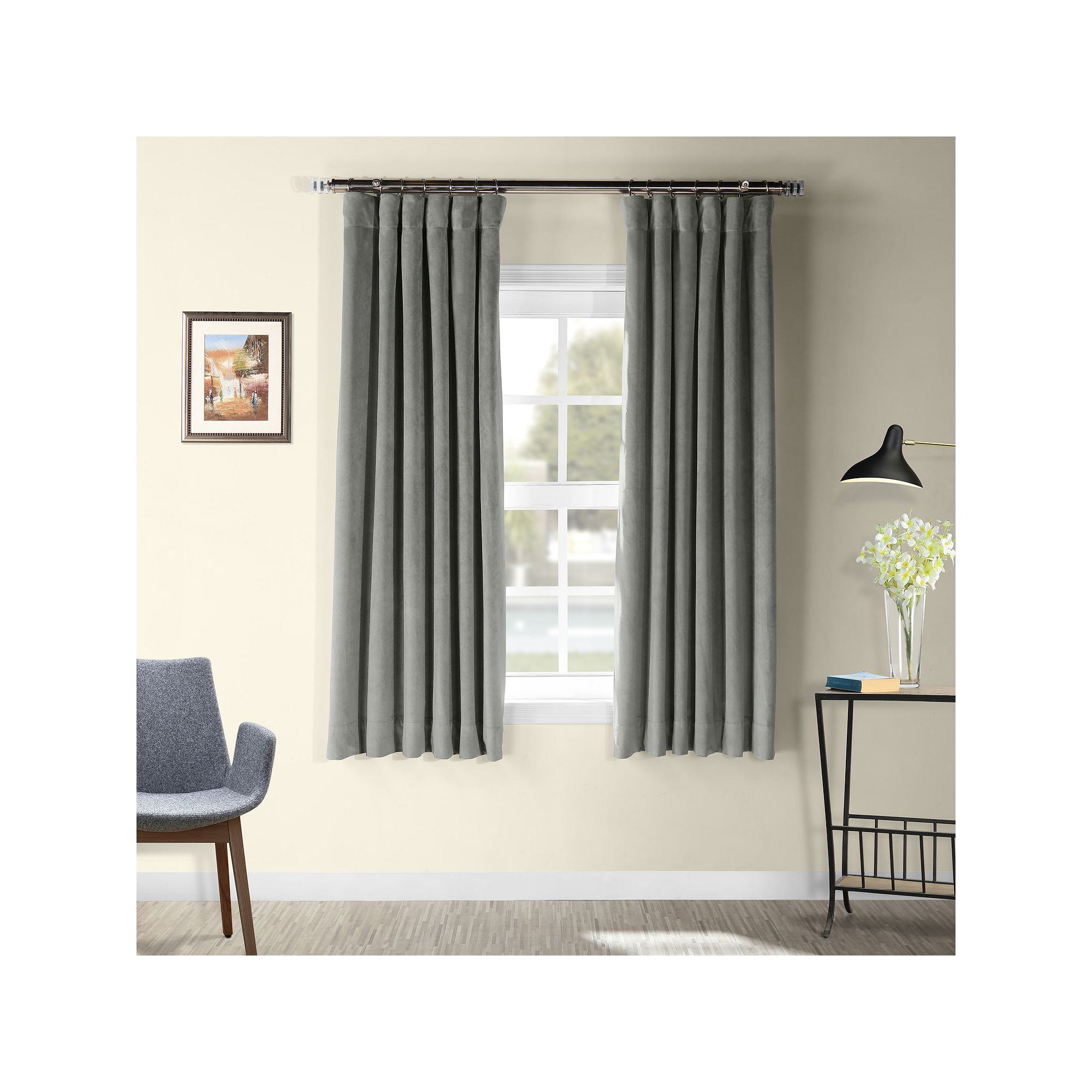 EFF Blackout 1-Panel Signature Velvet Window Curtain, Silver Grey