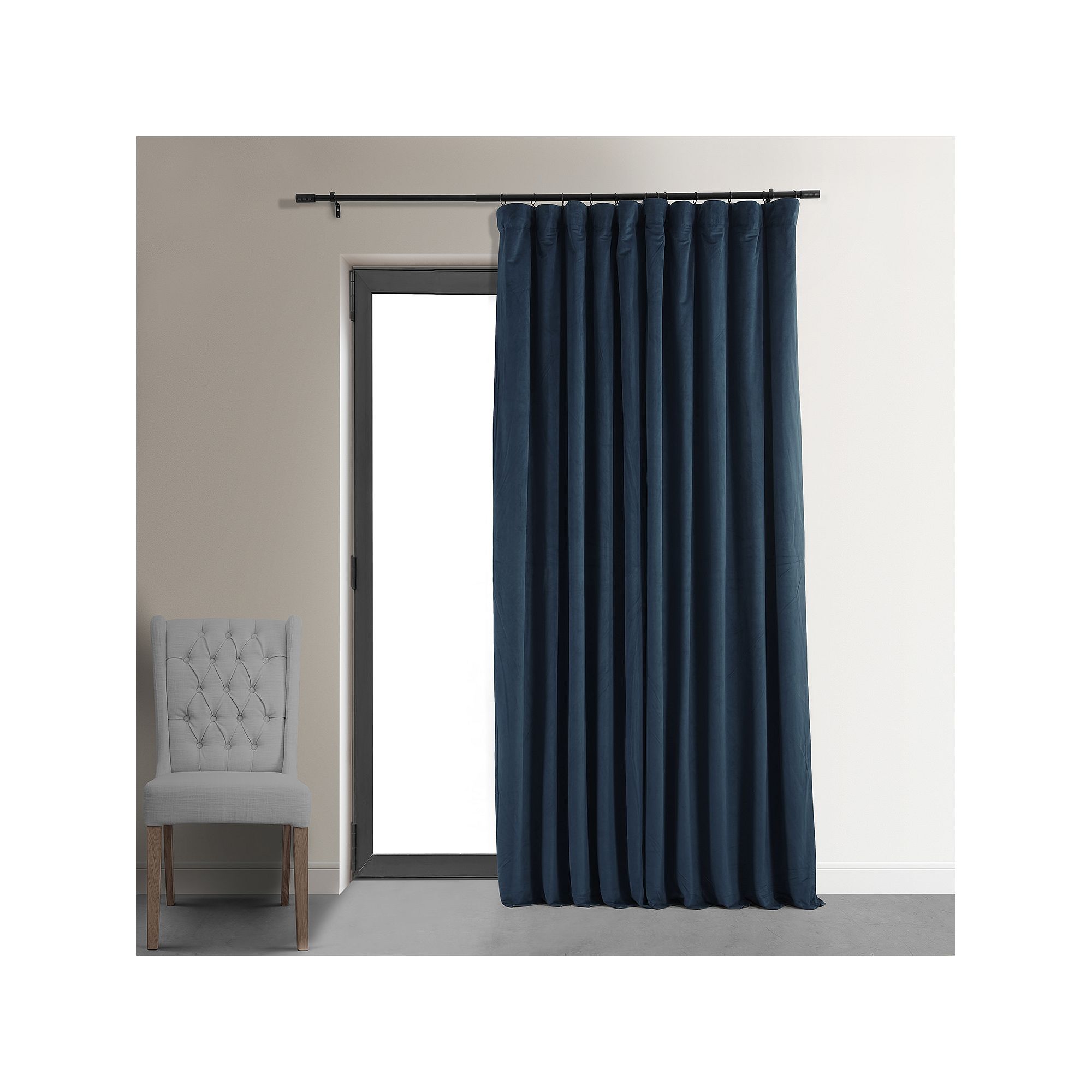 EFF Signature Velvet Double-Wide Blackout Window Curtain Panel, Black Blue
