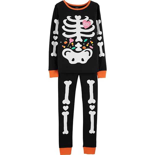 Girls 4 14 Carter s Glow in the Dark Skeleton Top Bottoms Pajama Set