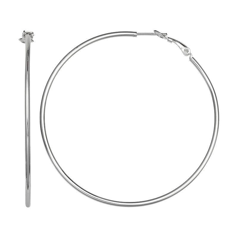 PRIMROSE Sterling Silver Polished Tube Hoop Earrings, Womens, Size: 60MM
