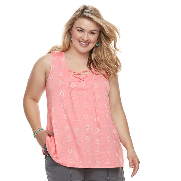 Plus Size Sonoma Goods For Life® Floral LaceUp Tank