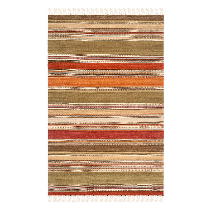 Safavieh Kilim Reese Striped Wool Blend Rug, Green, 7Ft Sq