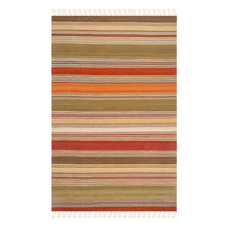 Safavieh Kilim Reese Striped Wool Blend Rug, Green, 7Ft Sq