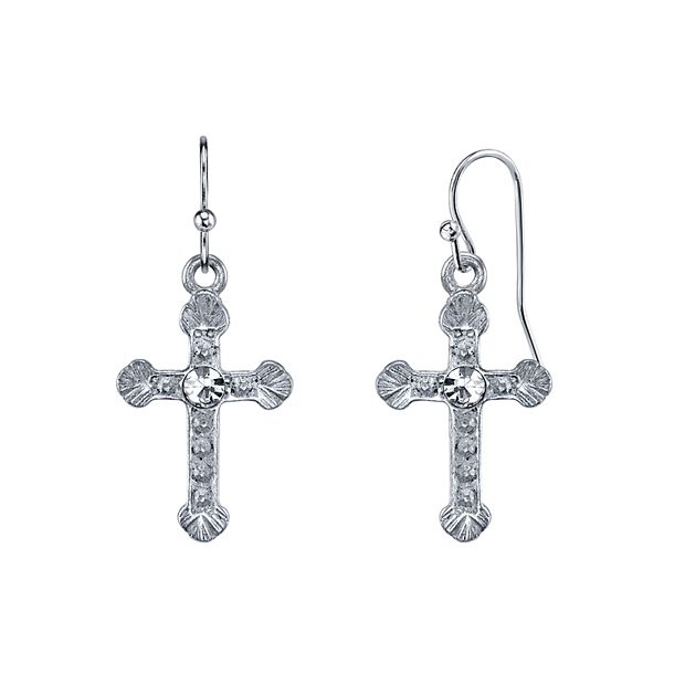 1928 Crystal Cross Drop Earrings