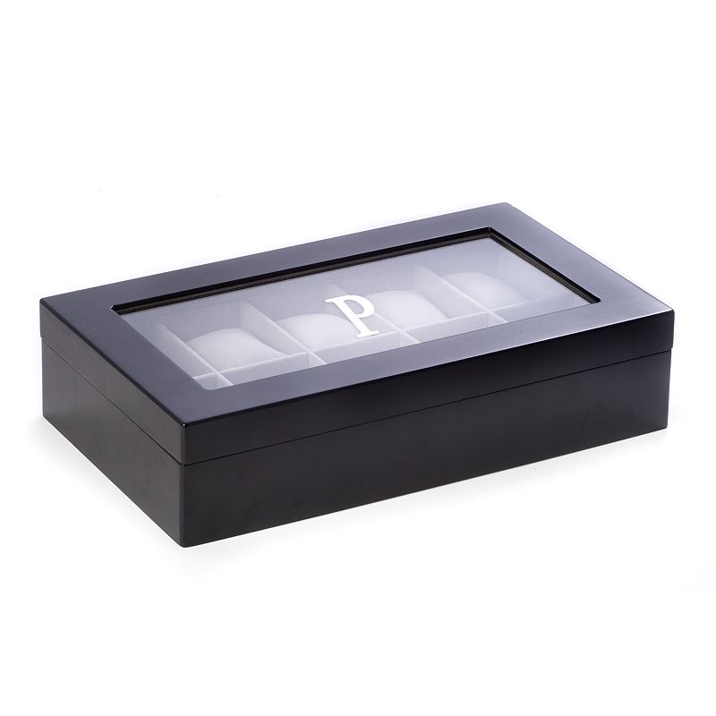 Bey-Berk Dark Brown Wood Initial Monogram Ten Watch Storage Box, P