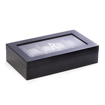 Bey-Berk Dark Brown Wood Initial Monogram Ten Watch Storage Box