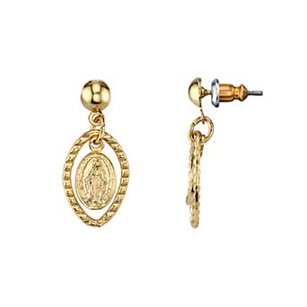 1928 Mother Mary Medallion Drop Earrings