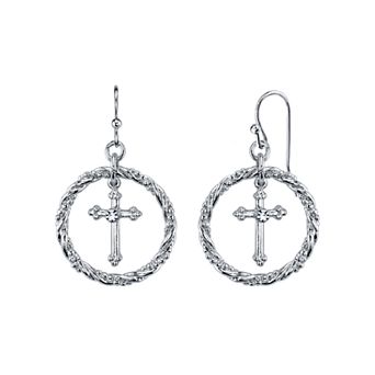 1928 Crystal Cross Hoop Drop Earrings