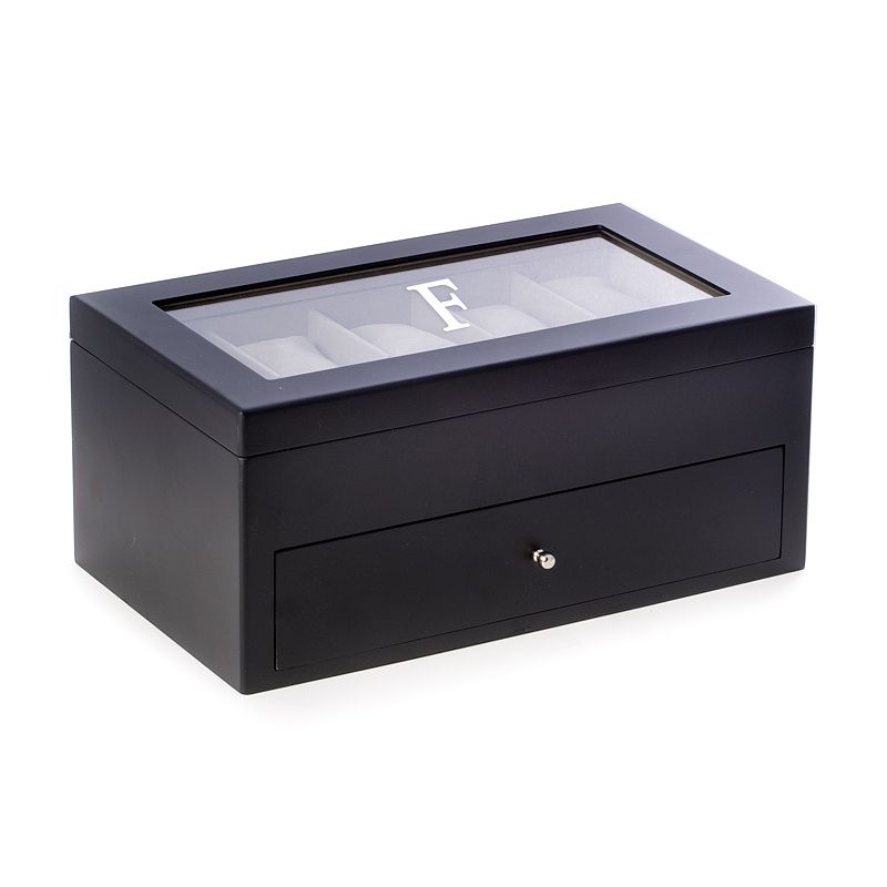 Bey-Berk Black Wood Initial Monogram Twenty Watch Storage Box, F