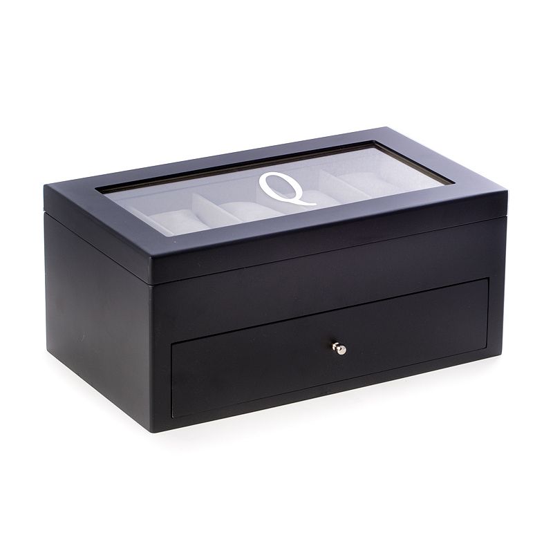 Bey-Berk Black Wood Initial Monogram Twenty Watch Storage Box, Q