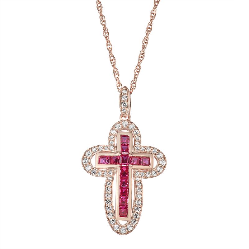 14k Gold Over Silver Lab-Created Ruby Cross Pendant Necklace, Womens, Siz
