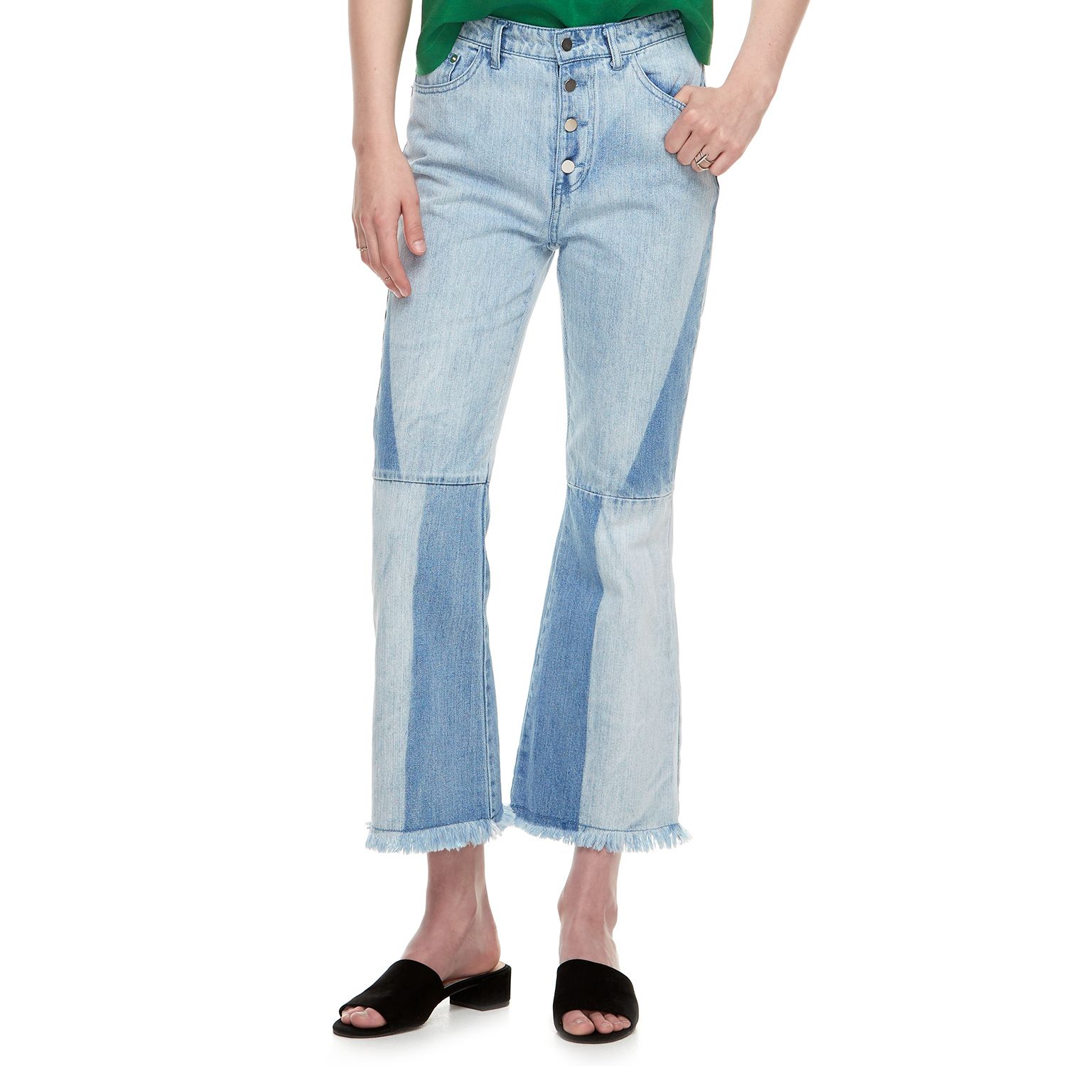 two tone flare jeans