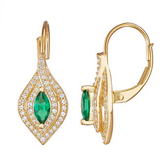 14k Gold Over Silver Lab-Created Emerald Marquise Leverback Earrings