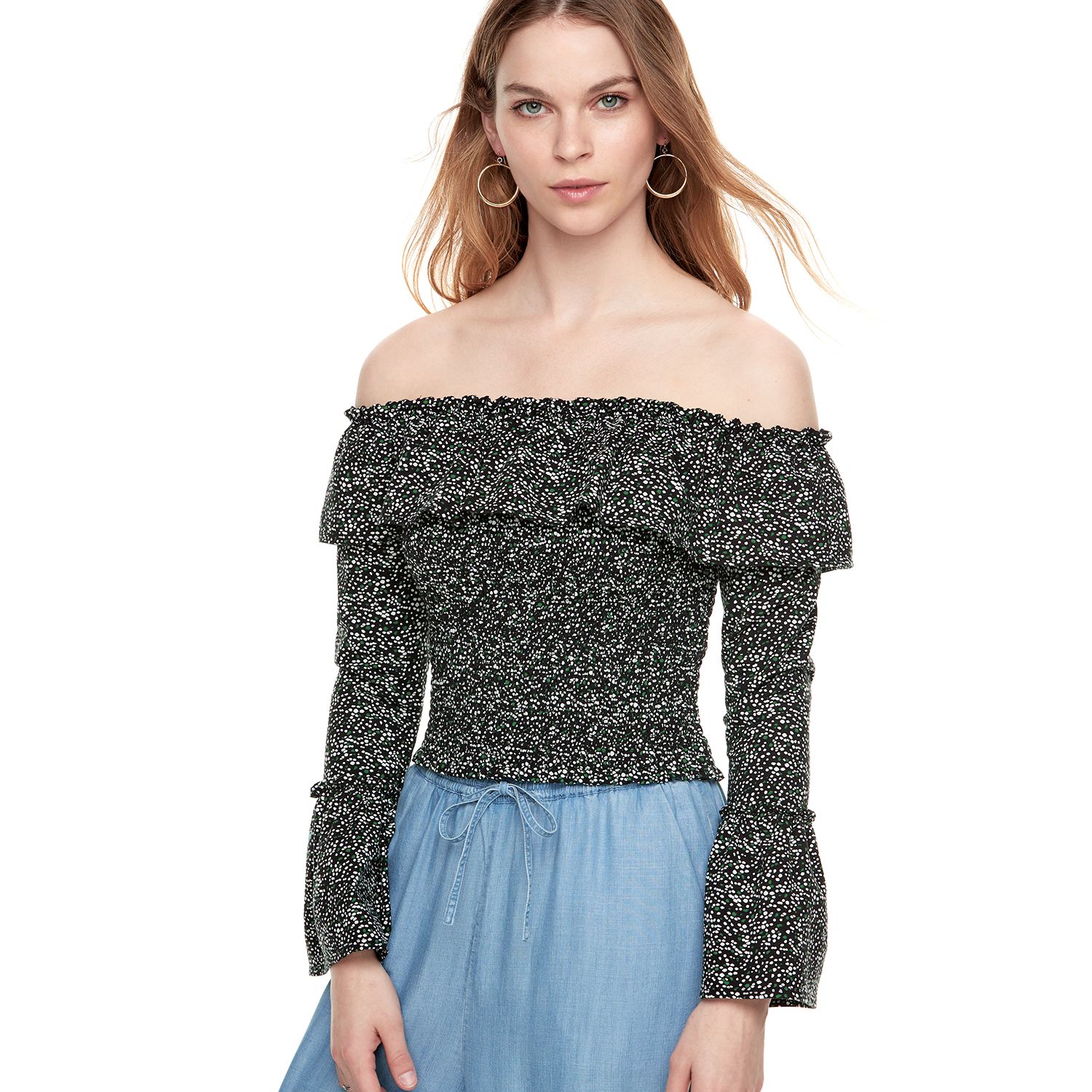 ruffle sleeve bardot top